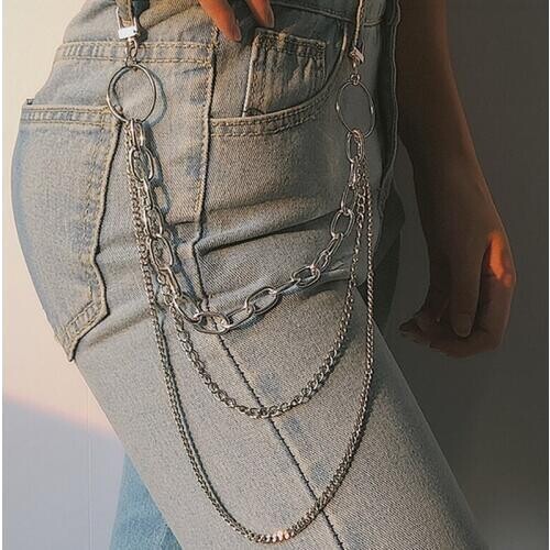 Punk Hip Hop Trendy Single Or Three Layer Belt Key Chain Waist Pants Chain Men Woman Jeans Long Metal Clothing Accessories