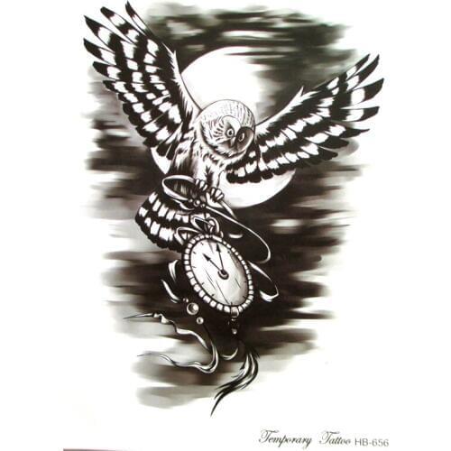 Temporary black time owl tattoo Hand painted realistic owl tattoo stickers women and man waterproof Arm tattoo stickers