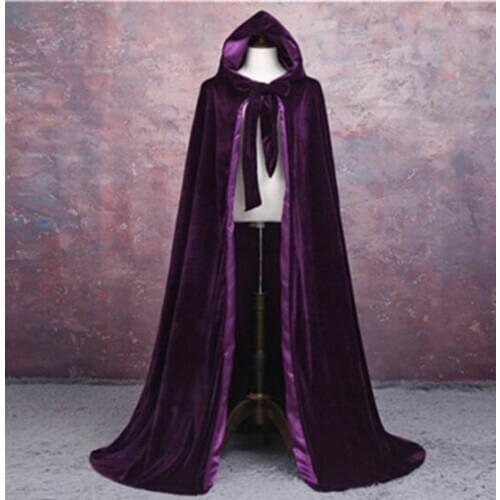 Black Velvet Hooded Cape Medieval Renaissance Costume Halloween Wicca Cloak Jacket Wedding Cape