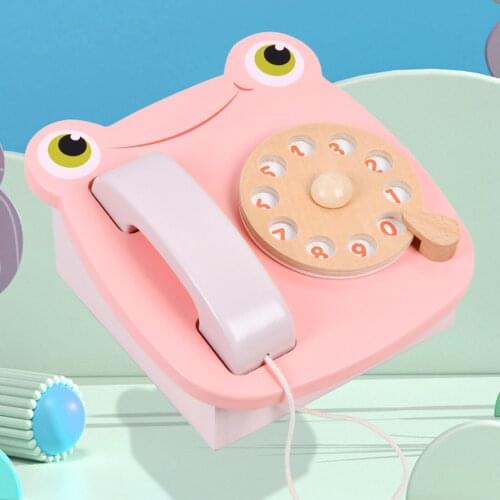 Wooden Retro Telephone Toy Pretend Play Phone Game Toys Emotion Cultivation