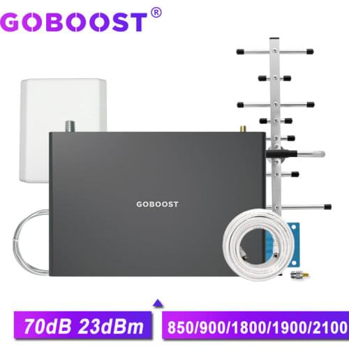 GOBOOST 70dB dual band cellular amplifer gsm 2g 3g repeater 900 1800 mhz booster for mobile phone GSM network 2g 3g 4g antenna