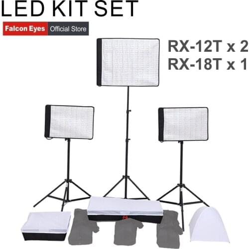 FalconEyes LED Video Film Studio Photographic Light 34W/62W 5600K Dimmable Flexible Portable Continuous RX-12T/RX-18T kit set
