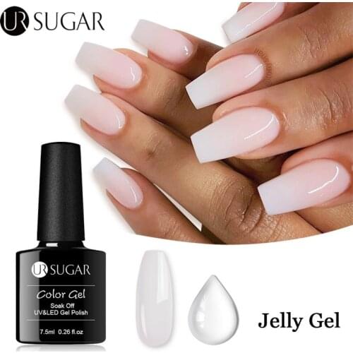 UR SUGAR 7.5ml Opal Jelly Gel White UV Gel Soak Off Nail Art Top Base Coat Gel Polish Reinforce Long Lasting Varnish