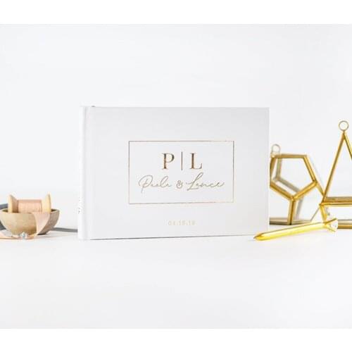 Personalised Wedding Guest Book landscape guestbook monogram Gold Foil wedding photo book album guest book custom guest book