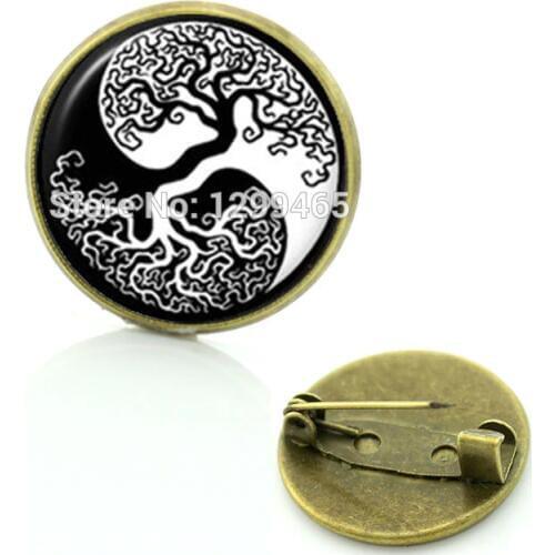 Retro ethnic style exquisite pins Wearable art white and black yin yang tree badge tree of life picture brooches C 988
