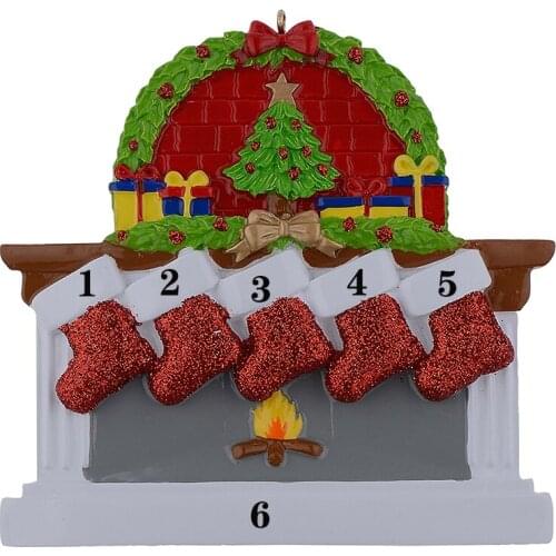 Resin Fireplace Stocking Family Of 5 Christmas Ornaments Personalized Gifts With Wreath Write Own Name For Holiday or Home Decor