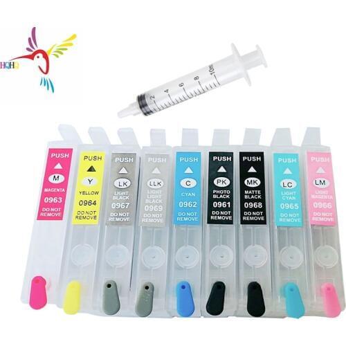 9 Colores/Set T0961-T0969 Cartucho De Tinta Recargable Para Epson®Impresora Stylus 2880 Con Chip Permanente Y Recarga De Una Jer