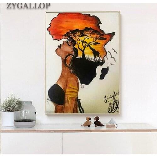 Classical African Woman Canvas Paintings On The Wall Abstract Sunset Landscape Wall Art Pictures Posters And Prints Home Decor