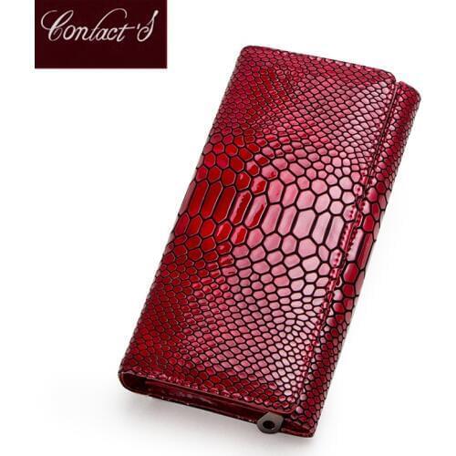Contacts Genuine Leather wallet women Long Clutch bag hasp female coin purse rfid card holder wallets for women portfel damski