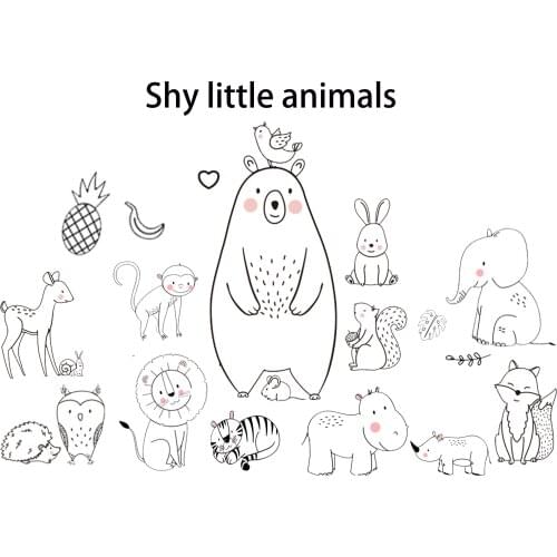 Red Face Bear Fox Deer with Heart Cute Shy Animals Wall Stickers for Bedroom Living Room Kindergarten Supply Room Decor Art