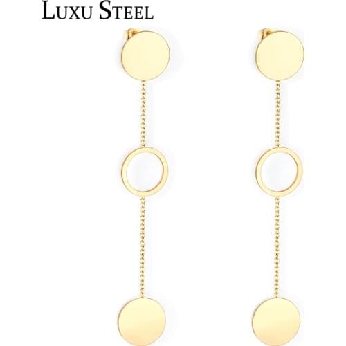 LUXUSTEEL Geometric Earrings Gold Color Round Shape Stainless Steel Drop Earrings For Women 2020 Trend Summer Jewelry Party