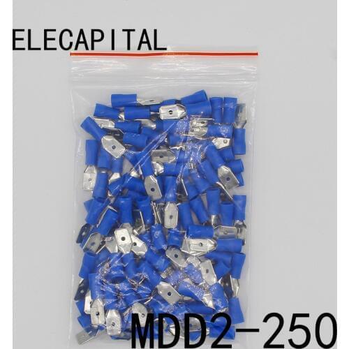 MDD2-250 MDD2.5-250 male Insulated Spade Quick Connector Terminals Crimp Terminal AWG 100PCS/Pack MDD