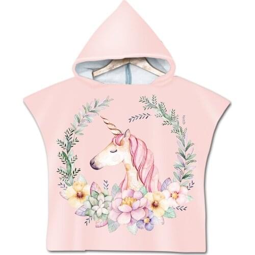 Lovely Unicorn Cartoon Microfiber Hooded Bath Towel For Baby Boys Girls Children Soft Beach Towels Swimming Cloak
