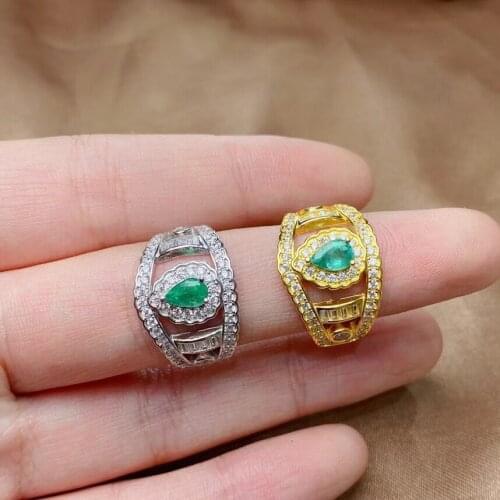 Fashion Silver Emerald Ring for Party 4mm*6mm Natural SI Grade Emerald Silver Ring Brithday Gift for Woman