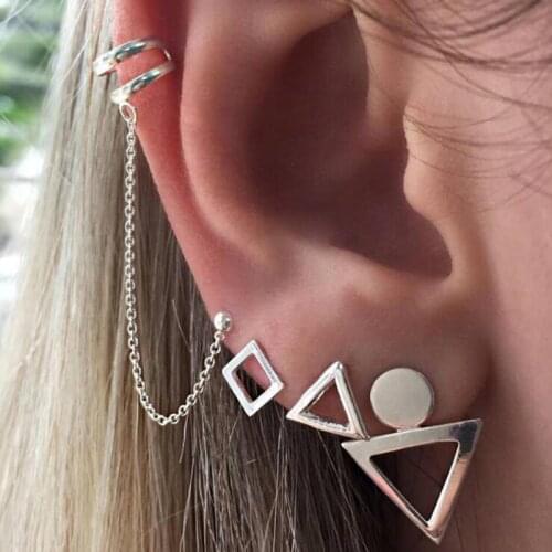 Tocona Vintage Silver Color Geometric Stud Earrings Set for Women Fashion Crystal Stone Heart Flower Leaf Chain Bohemian Jewelry