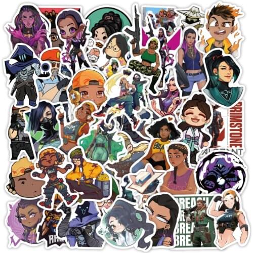 VANMAXX 50 PCS Popular Game Valorant Cartoon Stickers Waterproof PVC Decal for Laptop Helmet Bicycle Luggage Phone Case Car