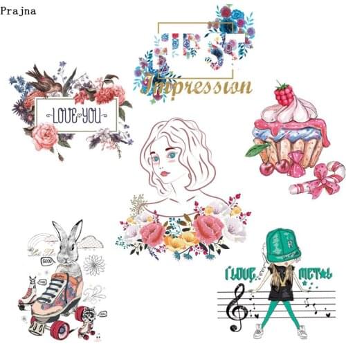 Prajna Rabbit Stickers Heat Transfers For Clothes Iron On Transfer Shirt Music Clothing Sticker Applique On Clothes Washable H