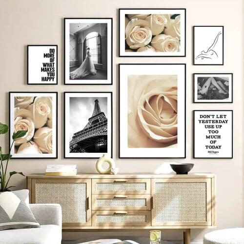 Rose Flower Paris Tower Woman Bath Quotes Wall Art Canvas Painting Nordic Posters And Prints Wall Pictures For Living Room Decor