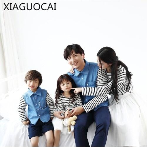 Family Matching Outfits Mother Daughter stripe Long Sleeve T-shirt Father son Boys Cowboy Blouse Family Vacation Clothes D2 10