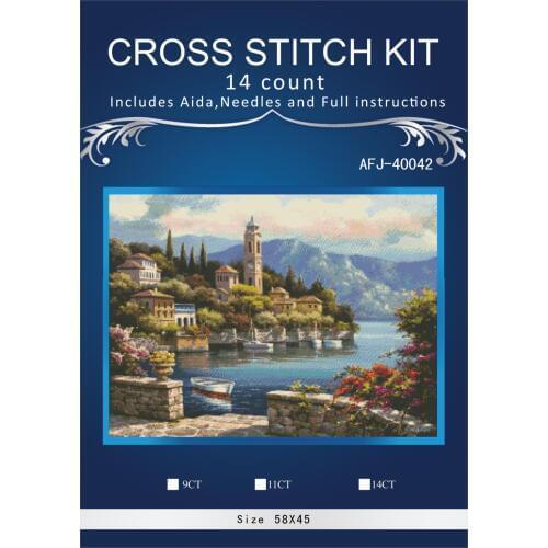 Oneroom New Scenic harbor town seaside Embroidery Crafts Needlework 14CT Unprinted Arts Cross Stitch Kits DMC DIY Quality