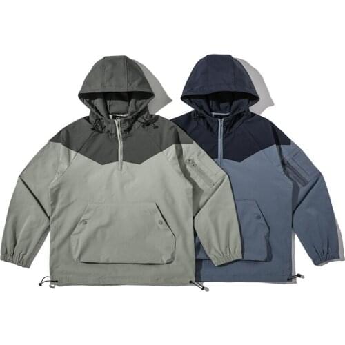 Autumn Tooling Tops Korean Fashion Color Matching Loose Hooded Training Jacket Outdoor Sports Fishing Trekking Cargo Clothing