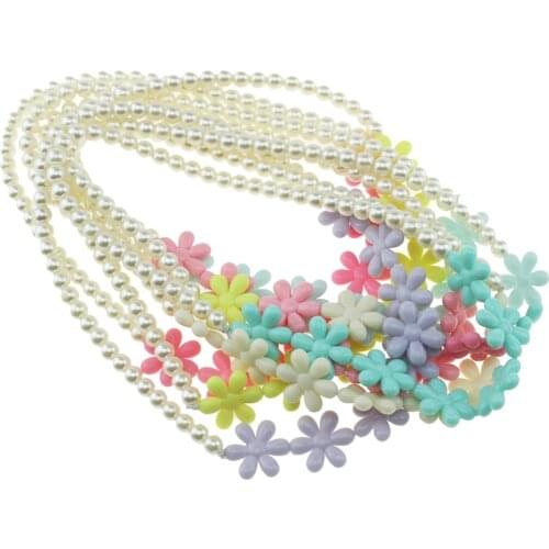 Pearl Necklace Candy Color Necklace Flower Beaded Necklace Children Cosplay Accessory Pink Girl Party Multicolor Jewelry