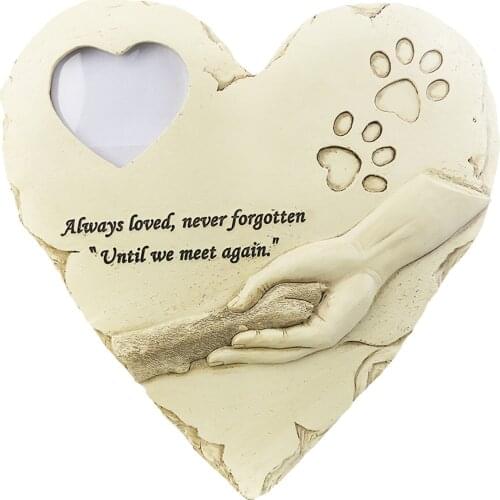 Pawprints Pet Memorial Stone for Outdoor Garden , Cat Dog Headstone, Gravestone, Grave Marker with Photo Frame Holder