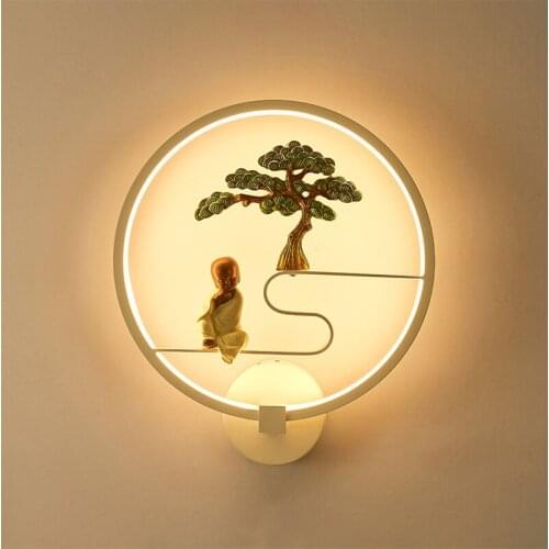 Chinese Simple Classic Decorative Wall Lamp Iron Ring Wall Lamp Bedroom Living Room LED Wall Lamp Retro Mural Lamp