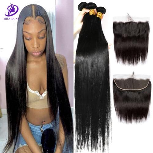Miss Dona 30 32 34 36 40 Inch Straight Brazilian Hair Weave Bundles With Frontal Human Hair cheap Frontal 13x 4 With closure