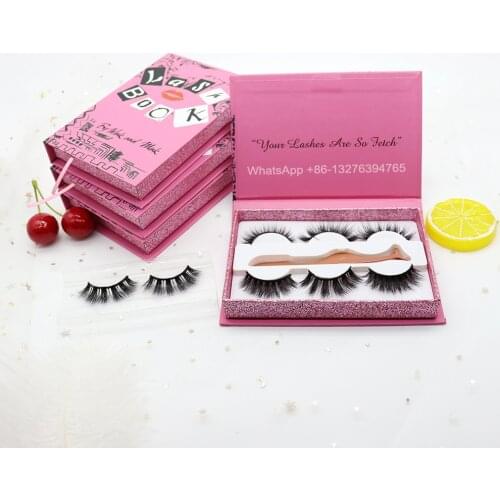 2021 Popular Burn Book Mink Eyelashes Packaging 3 Pairs Lash Book With Tweezers Custom Eyelash Packaging With Your Logo