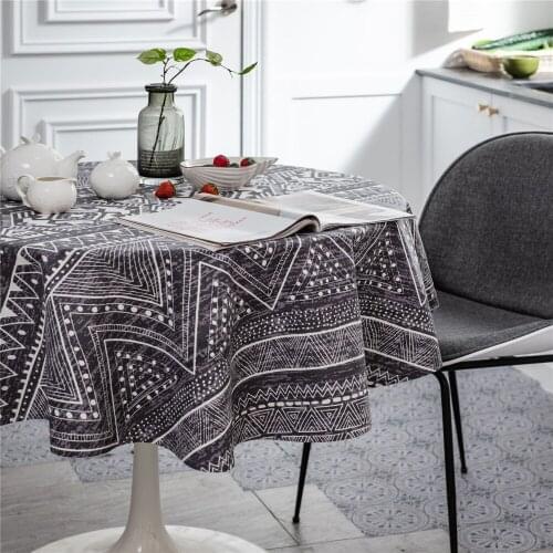 Cilected Black Geometric Printing Round Tablecloth 150Cm Ethnic Style Bohemian Cotton And Linen Home Cover Cloth Decoration