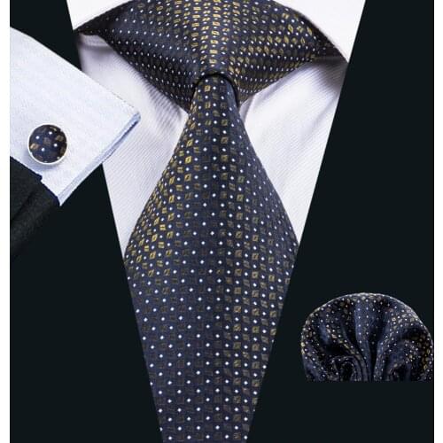 ST-1755 Hiagh Quality Mens Tie Navy 100% Silk Fashion Ties For Men Business Party Barry.Wang Dropshipping 8.5cm Neck Tie Set