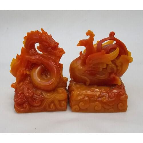 Ancient China Antiques of dignitaries Dragon Phoenix jade seal ornament dragon jade signet + Phoenix stamp It can be engraved