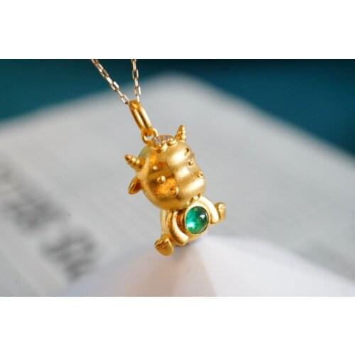 SX710 Solid 18K Gold OX Nature Green Emerald 0.1ct Gemstones Pendants Necklaces for Women Fine Jewelry for Women Gifts