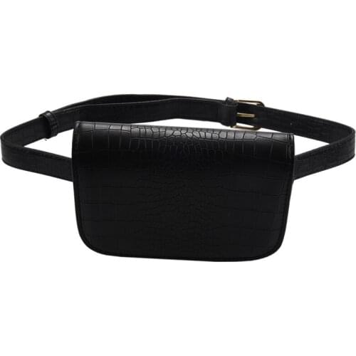 Vintage PU Leather Waist Bag Women Alligator Waist Bag Travel Belt Wallets Fanny Bags Ladies Black