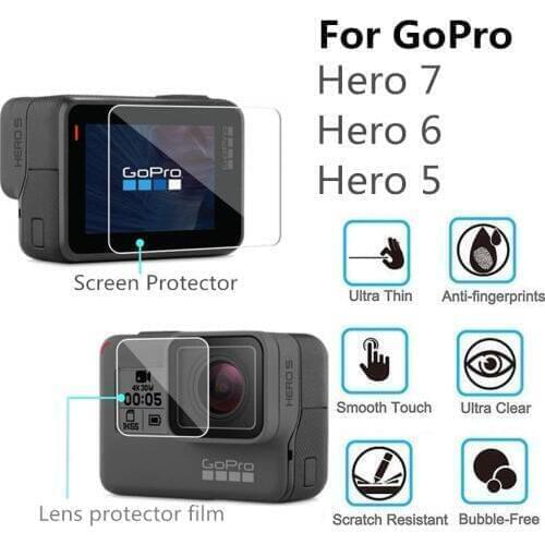 VSKEY 100PCS Tempered Glass for GoPro Hero 7 6 5 Camera LCD Screen Protector + Lens Cap Protective Film for Hero 5/6/7
