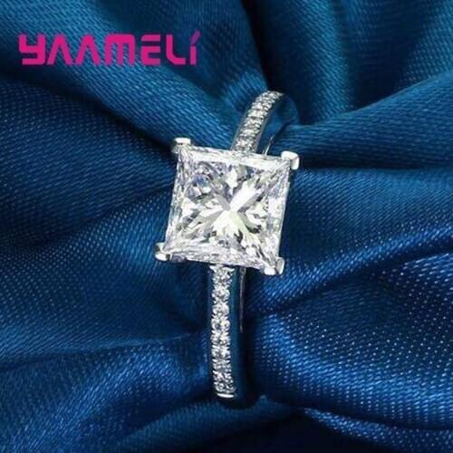 Top Quality Princess Cut Finger Rings Clear Square Charm 925 Sterling Silver Metal Bands Wedding Engagement Anniversary Jewelry