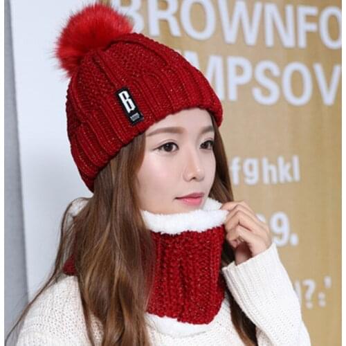 High Quality Add Wool Fur Pom Poms Winter Hats Skullies Beanies For Women Wool Scarf Caps Gorras Bonnet Knitted Hat