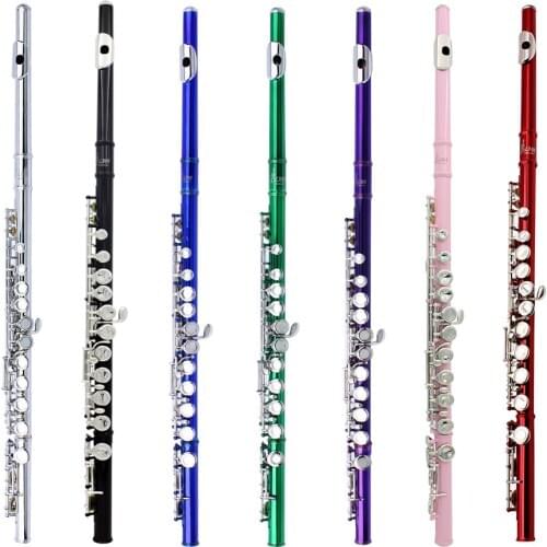 Western Concert Flute Cupronickel Plated Silver 16 Holes C Key Flute Woodwind Instrument with Cleaning Cloth Stick Gloves