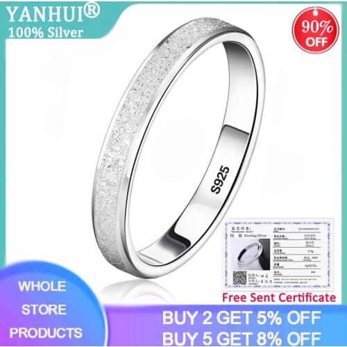 YANHUI With Certificate Vintage Frosted 925 Sterling Silver Engagement Wedding Rings Fine Jewelry For Women Unique Gift R07