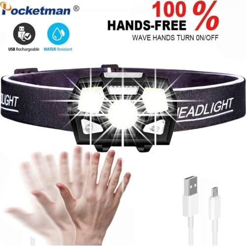 800000 Lumens Motion Sensor Headlamp Brightest Head Lamp Powerful Headlight USB Rechargeable Headlamp Waterproof Head Torch