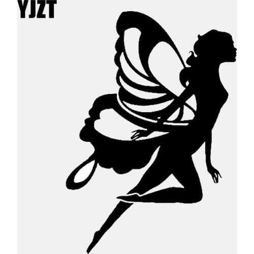 YJZT 13CM*18.5CM Car Butterfly Fairy Angle Cartoon For Mini Vinyl Girly Stickers Vinyl Decal Car Sticker Black/Silver C24-0026