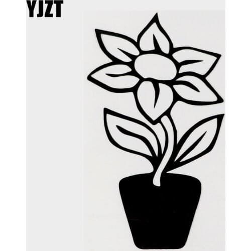 YJZT 9.5CM×16.3CM Cute Flower Plant Pot Vinyl Car Sticker Decal Black/Silver 18B-0070