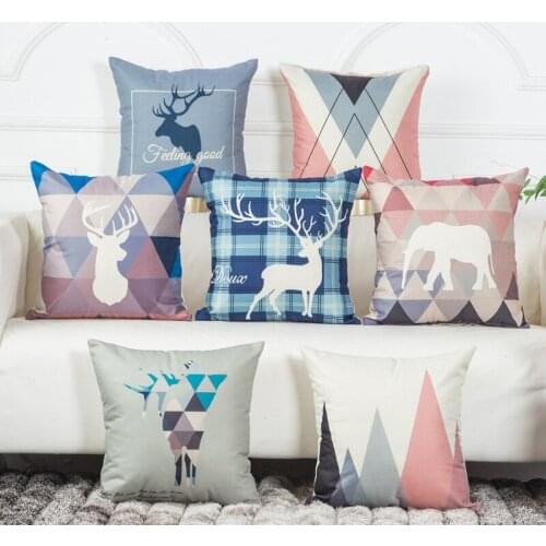 Nordic Cushion Cover Lucky Deer Print Decorative Geometric Cushion Pink Gold Pillow Cover Cushion Case Sofa Bed Decor Pillowcase