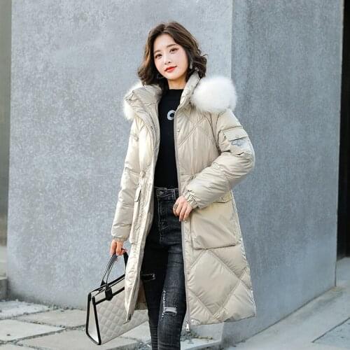 Big Fur Collar Hooded Winter Thick Women Long Parkas Casual Glossy Down Cotton Jacket Ladies Shiny Zipper Quilted Bubble Coat