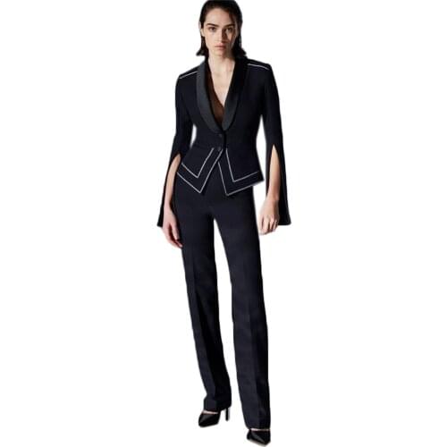 2 Piece Spring Women Suits Cotton Custom Made Fashion Long Sleeves V Neck Formal Lady Suits Handsome Prom Party Suits For Women