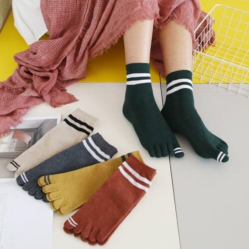 Women Five Toe Socks Striped Fashion The Navy Style School Girl Female Causal five fingers Socks Retro Harajuku Girls Sox Meias