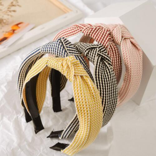 Japan and South Korea new solid color simple cross lattice hair hoop female wide version crimping knot headband hair band