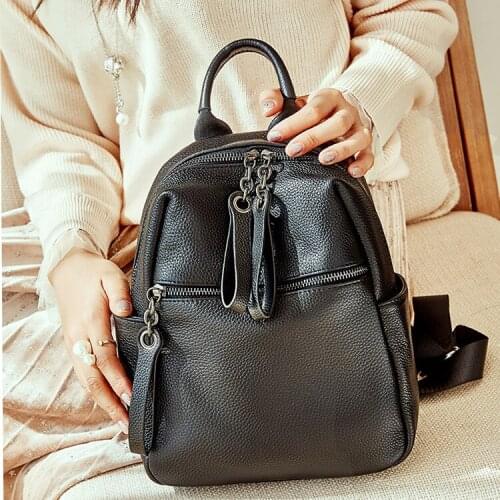 2020 Chain Design Women Backpack 100% Genuine Leather Ladies Bagpack Retro Style Preppy College Girl School Bag Backpack Mochila