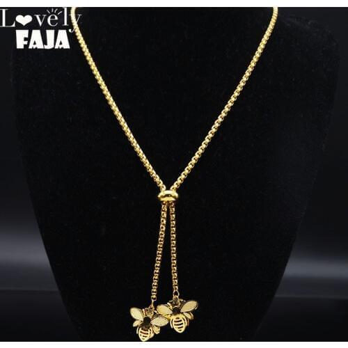 Fashion Bee Stainless Steel Long Necklace for Women Gold Color Statement Necklace Jewelry colgantes mujer moda N1376S03